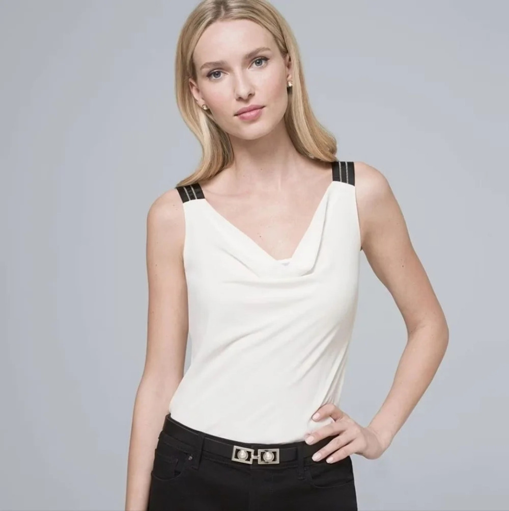 White House Black Market Ball Chain-Trim Draped Cami, Size Large